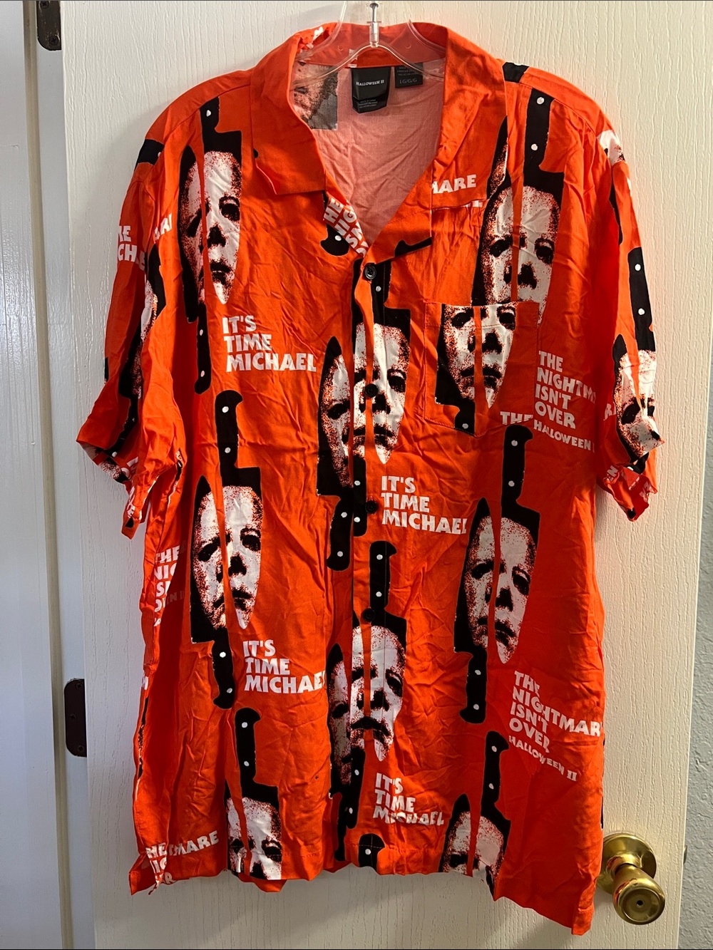 Halloween Graphic Orange Short-Sleeve Button-Down Shirt